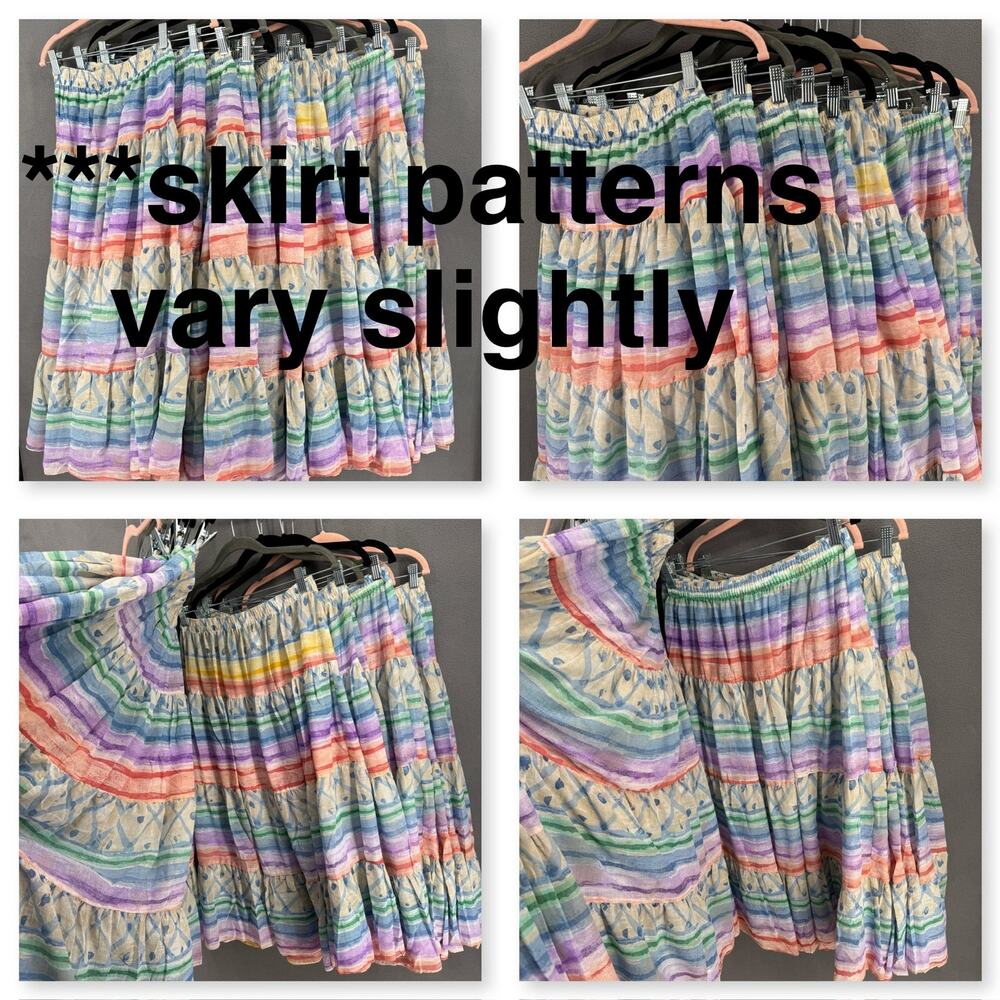 Vintage 80s 90s NOS Two Potato Tiered Midi Skirt XS Pastel Boho Coastal Sheer - Picture 5 of 9